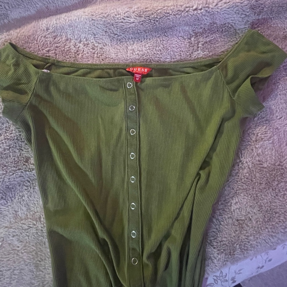 Guess: Green Off the shoulder Dress